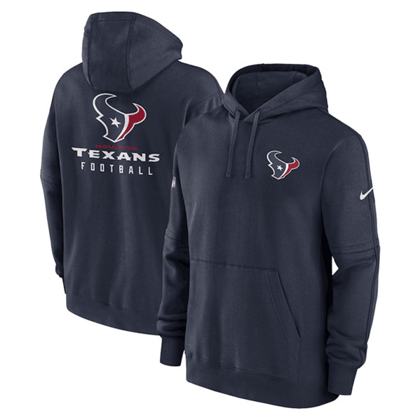 Men's Houston Texans Navy Sideline Club Fleece Pullover Hoodie - Click Image to Close